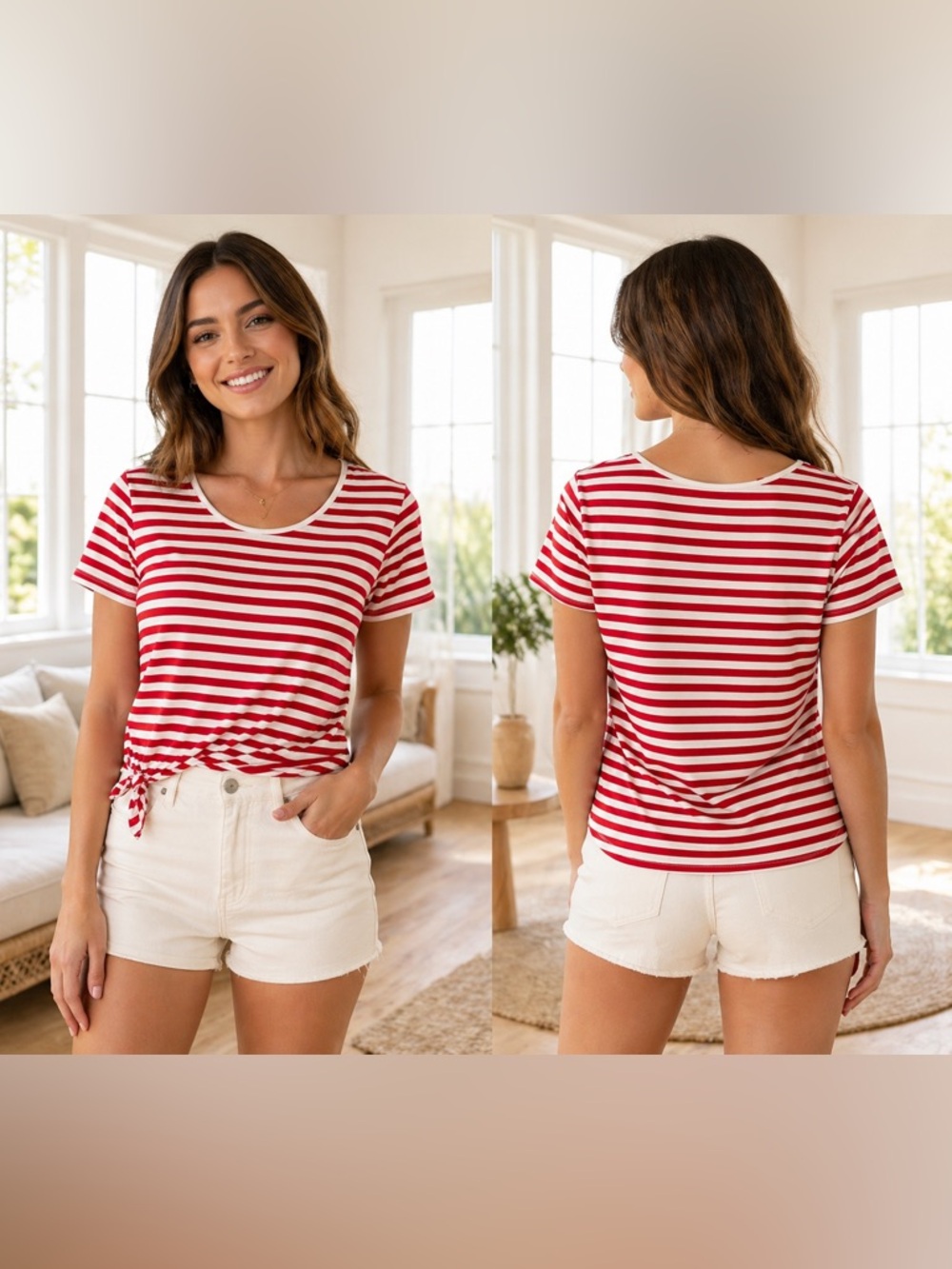 Signature Studio Red & White Striped Short Sleeve Tee - size XL EUC